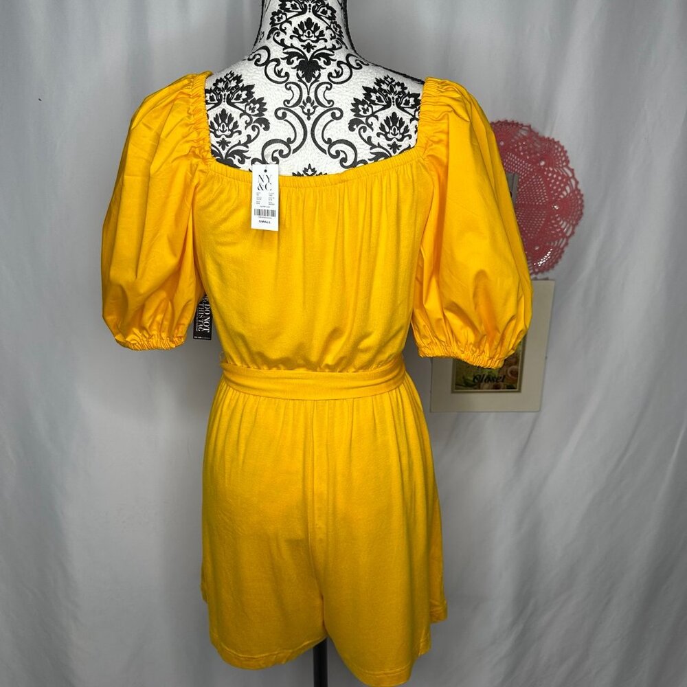NWR NY & Co. Yellow Belted Square-Neck Poplin Short Romper Size S - Picture 7 of 12
